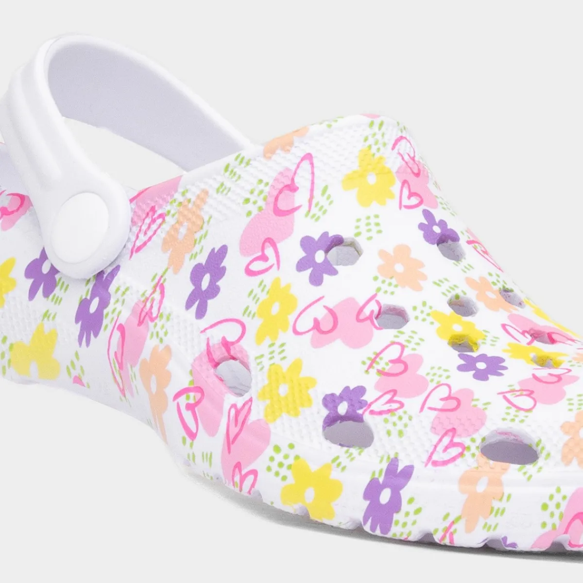 Cannock Girls White Flower Print EVA Clog*shoezone Discount