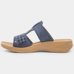 Fethiye Womens Navy Mule Sandal*Comfy Steps Online