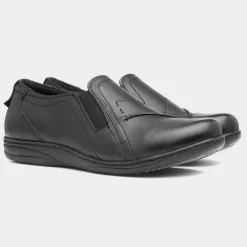 Jemima Womens Black Leather Shoe*Comfy Steps Clearance