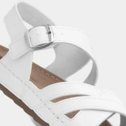 Marmaris Womens White Buckle Sandal*Comfy Steps Sale