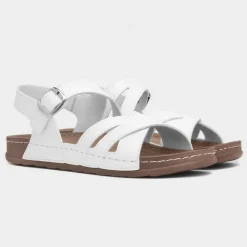 Marmaris Womens White Buckle Sandal*Comfy Steps Sale