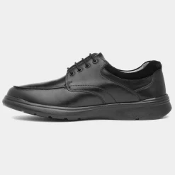 Stewart Mens Leather Black Shoe*Comfy Steps New