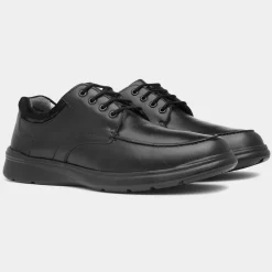 Stewart Mens Leather Black Shoe*Comfy Steps New
