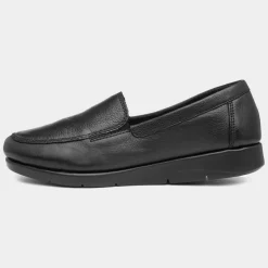 Womens Black Leather Slip On Loafer*Comfy Steps Discount