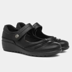 Elinor Womens Black Easy Fasten Shoe*Cushion Walk Discount