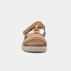 Gemma Womens Camel T-Bar Mule Sandal*Cushion Walk Fashion