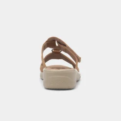 Gemma Womens Camel T-Bar Mule Sandal*Cushion Walk Fashion