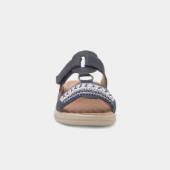 Gemma Womens Navy T-Bar Mule Sandal*Cushion Walk Best