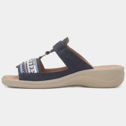 Gemma Womens Navy T-Bar Mule Sandal*Cushion Walk Best