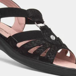 Lacy Womens Black Wedge Sandal*Cushion Walk Sale