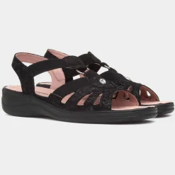Lacy Womens Black Wedge Sandal*Cushion Walk Sale