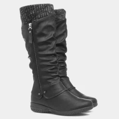 Leah Womens Black High Leg Boots*Cushion Walk Sale