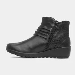 Lima Womens Black Wedge Ankle Boot*Cushion Walk Best