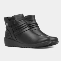 Lima Womens Black Wedge Ankle Boot*Cushion Walk Best