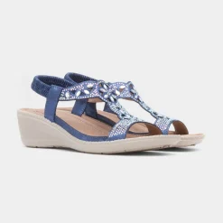 Mars Womens Navy Wedge Sandal*Cushion Walk Sale
