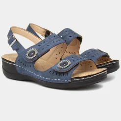 Meryl Womens Navy Wedge Sandal*Cushion Walk Outlet