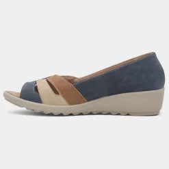 Moria Womens Navy Open Toe Wedge Shoe*Cushion Walk Hot