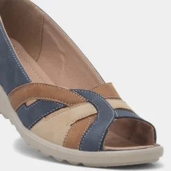 Moria Womens Navy Open Toe Wedge Shoe*Cushion Walk Hot