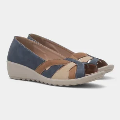 Moria Womens Navy Open Toe Wedge Shoe*Cushion Walk Hot