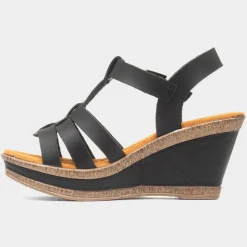 Neptune Womens Black Wedge Sandal*Cushion Walk Hot