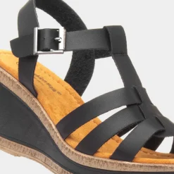 Neptune Womens Black Wedge Sandal*Cushion Walk Hot