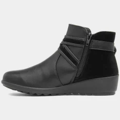 Norma Womens Black Wedge Ankle Boot*Cushion Walk New