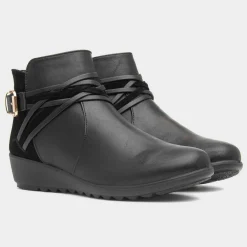 Norma Womens Black Wedge Ankle Boot*Cushion Walk New