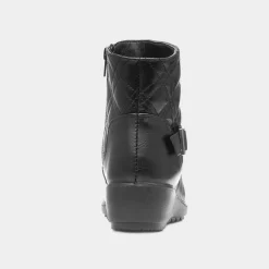 Queenie Womens Black Wedge Ankle Boot*Cushion Walk Outlet