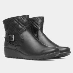 Queenie Womens Black Wedge Ankle Boot*Cushion Walk Outlet