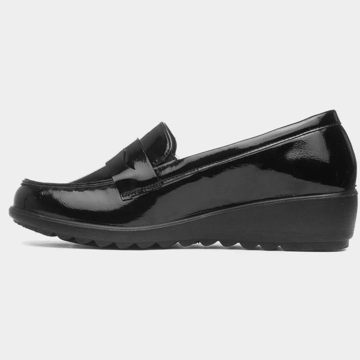 Sally Womens Black Patent Wedge Shoe*Cushion Walk Fashion