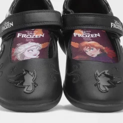 Girls Black Easy Fasten School Shoe*Disney Frozen Discount