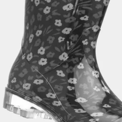 Haze Womens Black Flower Print Welly*shoezone New