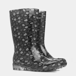 Haze Womens Black Flower Print Welly*shoezone New