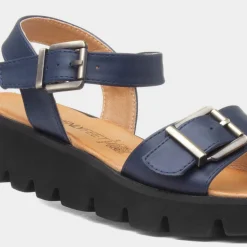 Alberta Womens Navy Buckle Sandal*Heavenly Feet Best