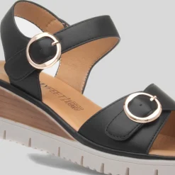 Concord Womens Black Wedge Sandal*Heavenly Feet Online