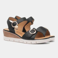 Concord Womens Black Wedge Sandal*Heavenly Feet Online