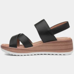 Destiny Womens Black Wedge Sandal*Heavenly Feet Outlet