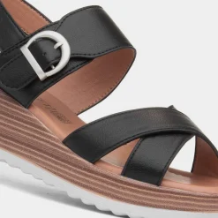 Destiny Womens Black Wedge Sandal*Heavenly Feet Outlet