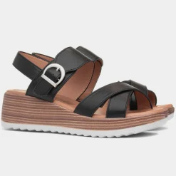 Destiny Womens Black Wedge Sandal*Heavenly Feet Outlet