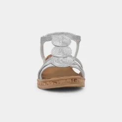 Glynis Womens Silver Wedge Sandal*Heavenly Feet Online