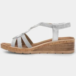 Glynis Womens Silver Wedge Sandal*Heavenly Feet Online