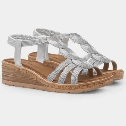 Glynis Womens Silver Wedge Sandal*Heavenly Feet Online