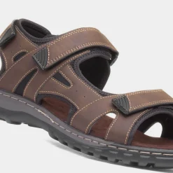 Edwin Mens Brown Easy Fasten Sandal*Hobos Online