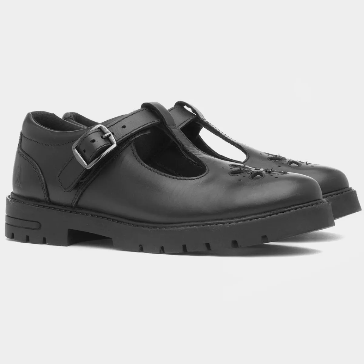 Fiona Girls Black Leather T-Bar Shoe*Hush Puppies New