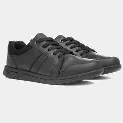Washington Boys Black Leather Shoe*Hush Puppies Clearance