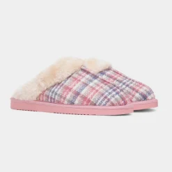 Thyme Pink Womens Tartan Mule Slipper*Jo & Joe Best