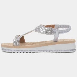 Ana Womens Silver Diamante Sandal*Krush Fashion