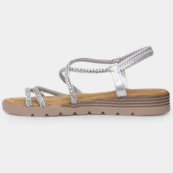 Erica Womens Silver Strappy Sandal*Krush Outlet
