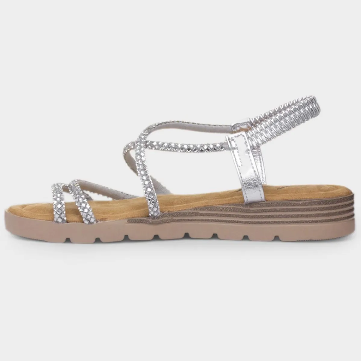 Erica Womens Silver Strappy Sandal*Krush Outlet