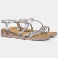 Erica Womens Silver Strappy Sandal*Krush Outlet